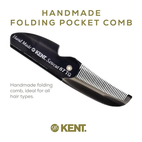 Vista 3 de Kent 87T - Peine de bolsillo plegable hecho a mano de grafito para hombres, peine alisador de pelo de dientes finos para el cuidado diario