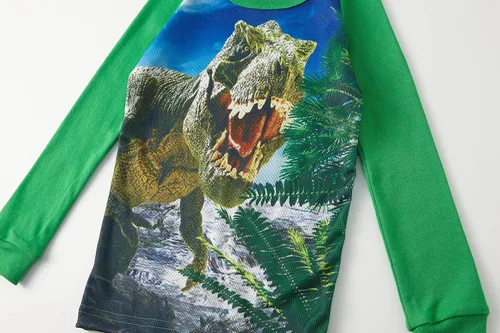 Vista 2 de Pijamas para niños, dinosaurio, cohete, espacio, 4 piezas, conjunto de ropa de dormir de 2 a 12 años