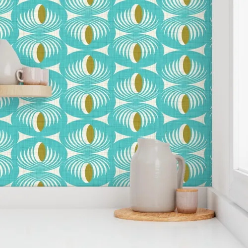 Vista 8 de Spoonflower Papel tapiz autoadhesivo para despegar y pegar, diseño geométrico moderno de mediados de siglo, color verde aguamarina, papel tapiz