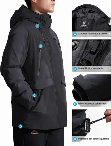 Vista 5 de Pioneer Camp Abrigo de invierno para hombre, impermeable, con forro polar, chaqueta de invierno cálida con 9 bolsillos, aislada, resistente al
