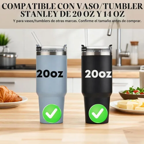 Vista 4 de Paquete de 4 popotes transparentes de repuesto para vaso Stanley de 20 onzas y 14 onzas, pajitas de plástico reutilizables de 8.85 pulgadas