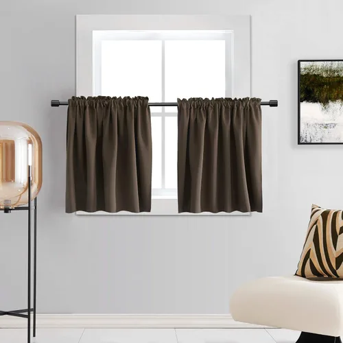 Vista 27 de DONREN Cortinas Cenefas de 20 pulgadas de largo - 2 paneles opacos aislantes térmicos pequeñas cenefas de cortina para baño con bolsillo para barra