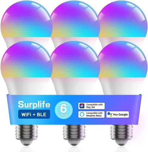 Vista 12 de Bombillas inteligentes, bombilla LED regulable que cambia a todo color, compatible con Alexa y Google Assistant, certificado UL FCC, WiFi de 2.4
