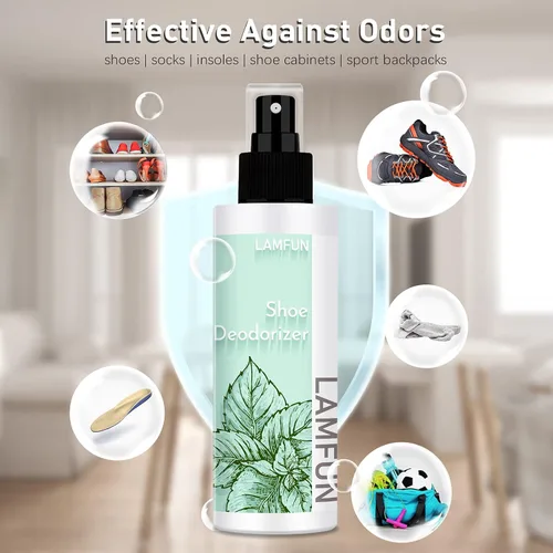 Vista 4 de Eliminador de olores de zapatos, desodorante en aerosol natural para zapatos apestosos o pies malolientes, desodorante de pies que combate todos