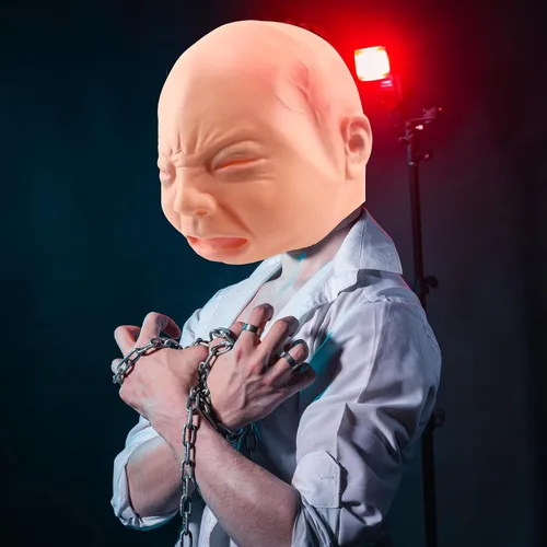 Vista 6 de Cotiny Paquete de 2 máscaras de látex para cabeza de bebé llorando de Halloween, máscaras faciales falsas para adultos, cosplay, fiesta de Halloween