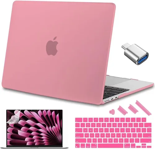 Vista 14 de Compatible con MacBook Air de 15 pulgadas M2 M3 versión 2023 2024, funda rígida de plástico, funda de teclado y protector de pantalla y adaptador