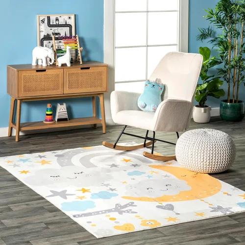 Vista 10 de nuLOOM Aloisia Bunny - Alfombra lavable a máquina, 4 x 6, azul