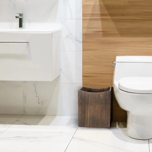 Vista 6 de Vrisa Basurero rectangular de madera de 5.3 galones con asas integradas, pequeño bote de basura para dormitorio, oficina, cocina, baño, debajo