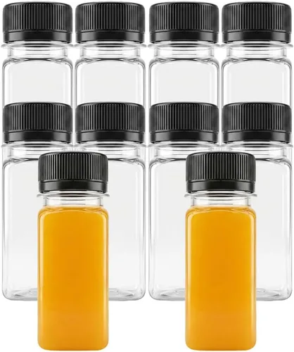 Vista 9 de 10 botellas de plástico para jugo de 4 onzas con tapas, tapas negras Ginger Shot Lids, Clear Containers with Lids for Juicing, Smoothies Other 4