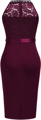Vista 6 de Miusol Vestido de cóctel sin mangas con cuello halter y encaje floral retro para mujer
