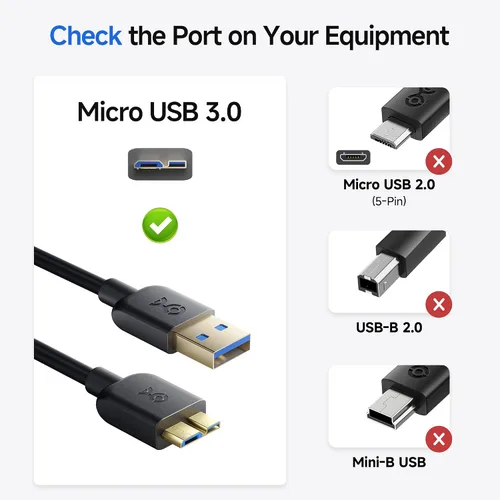 Vista 2 de Cable Matters Cable corto micro USB 3.0 - 1,6 pies, cable de disco duro externo, cable USB A a micro USB B, compatible con discos duros externos