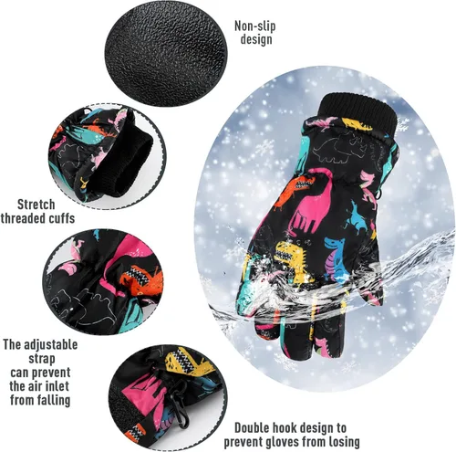 Vista 3 de SATINIOR 2 pares de guantes de nieve impermeables para niños y niñas, resistentes al viento, guantes de esquí cálidos para clima frío