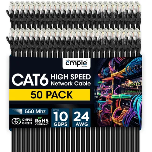 Vista 42 de Cmple - Cable Ethernet Cat 6 de 1.5 pies, cables de conexión Cat6, cable LAN de 10 Gbps, cable de red de 550 MHz, conectores RJ45, compatible