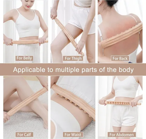 Vista 2 de Herramientas de masaje de terapia de madera, kit de maderoterapia, herramientas de escultura corporal para drenaje linfático y anticelulitis.