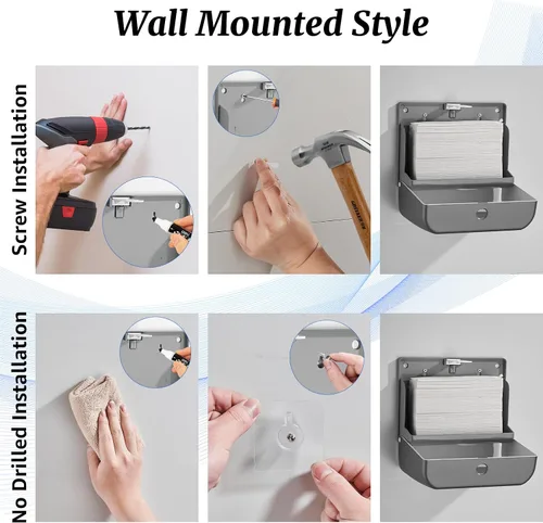 Vista 7 de Modunful Dispensador de toallas de papel montado en la pared, sin contacto, sin taladro, de alta capacidad, plegado en Z, plegable, multipliegue