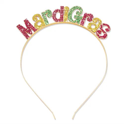 Vista 9 de NVENF Diadema de Mardi Gras con diamantes de imitación de flor de lis, máscara de letras de carnaval, aro para el cabello, accesorio para el cabello