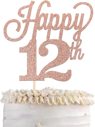 Vista 12 de 1 paquete de decoración para pastel de 12 años, purpurina negra número 12, doce cumpleaños, decoración para felicitaciones a 12 años de edad, 12