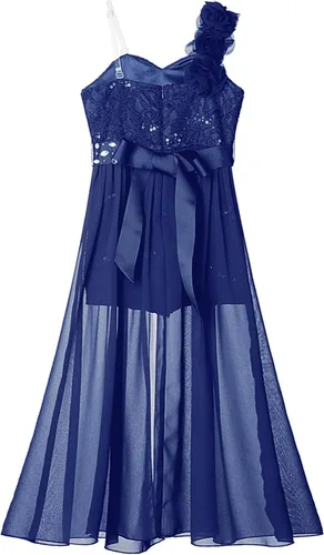 Vista 5 de Vestido de mameluco para niña de flores, vestido de dama de honor de princesa con vuelo de un hombro