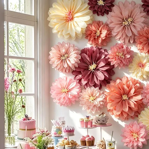Vista 13 de Geyee 18 Piezas Flores de Papel Mexicanas Coloridas Fiesta Flores de Papel de Seda Pompones Carnaval Mexicano para Fondo Floral de Fiesta Boda