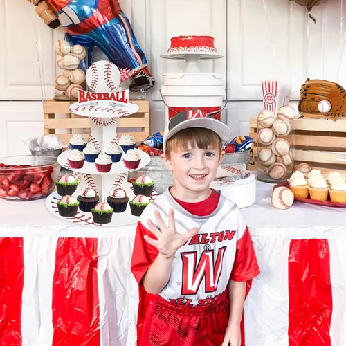Vista 3 de Soporte para cupcakes de fiesta temática de béisbol de 3 niveles