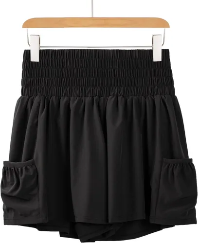 Vista 8 de Blaosn Pantalones cortos fluidos de cintura alta para mujer, gimnasio, yoga, atletismo, correr, tenis, faldas con bolsillos, ropa bonita de verano