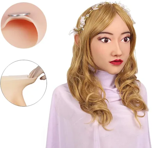 Vista 3 de Mascarada de silicona realista máscara maquillaje femenino Headwear para Transgender Drag Queen Cosplay disfraces de Halloween