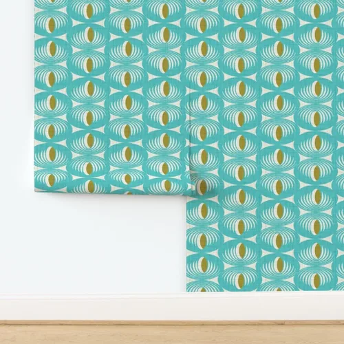 Vista 4 de Spoonflower Papel tapiz autoadhesivo para despegar y pegar, diseño geométrico moderno de mediados de siglo, color verde aguamarina, papel tapiz