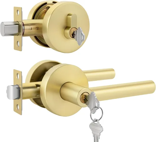 Vista 18 de Goldenwarm Juego de cerraduras negras para puerta exterior con cerrojo, aleación de zinc con llave igual con cerrojo de seguridad, manija de puerta