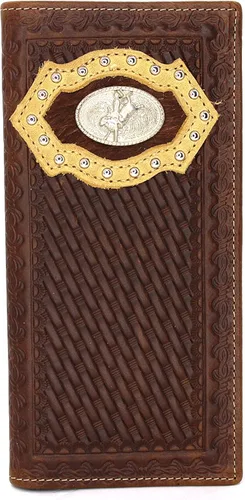 Vista 21 de Billetera de chequera plegable con pelo de vaca o bordado de tela cartera 0201 BR 0201 Bordado Marrón