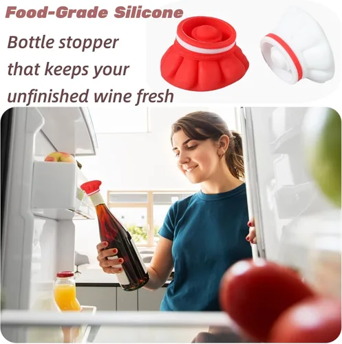 Vista 2 de Tapón de vino de silicona reutilizable de grado alimenticio, con forma de sombrero de chef, lindos accesorios de vino, accesorios de cocina
