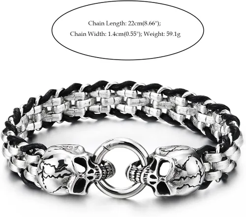 Vista 5 de COOLSTEELANDBEYOND Pulsera gótica de acero inoxidable con cierre de anillo de resorte para hombre