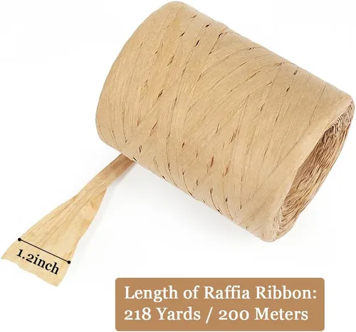 Vista 2 de Tenn Well Cinta de rafia para envoltura de regalos, 1/4 pulgadas por 218 yardas, rafia natural, cinta de papel para manualidades, envoltura
