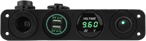 Vista 3 de 12 24V LED Dual USB Voltímetro Encendedor de cigarros Toma de corriente Interruptor de panel de 4 agujeros, toma de corriente dual USB, voltímetro
