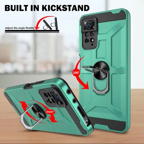 Vista 5 de Redmi Note 11 Pro - Funda con protector de pantalla de vidrio templado 3X, soporte de anillo integrado y soporte magnético para automóvil, funda a