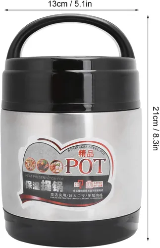 Vista 6 de AYNEFY Recipiente de alimentos aislado al vacío, contenedor de comida caliente de 47.3 fl oz, contenedor portátil de 3 niveles apilables Bento
