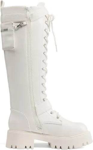Vista 2 de DREAM PAIRS Botas altas de combate para mujer, plataforma de equitación, con cordones, suela de orejeta, gótica, con cremallera
