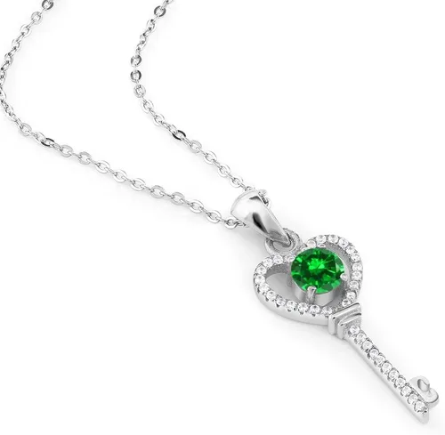 Vista 97 de Gem Stone King Collar con dije de llave de corazón para mujer, plata de ley 925, piedra natal de piedras preciosas, redondo de 0.197 in, con cadena
