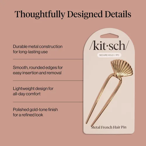 Vista 4 de Kitsch Horquilla francesa para mujer, accesorios para el cabello dorado con Concha de almeja