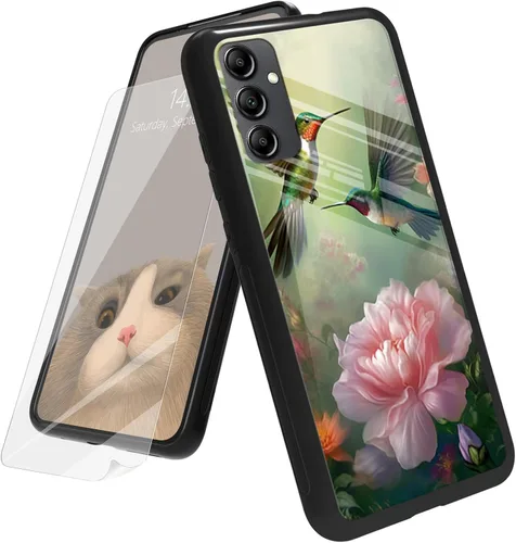 Vista 83 de Funda para Samsung Galaxy A12 5G con protector de pantalla, parte trasera de vidrio templado + TPU de silicona suave que absorbe los golpes