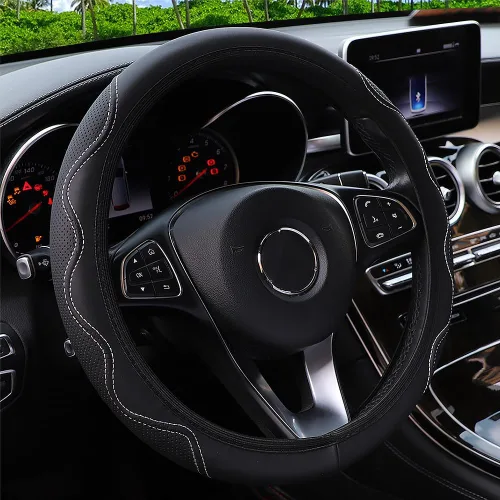 Vista 10 de Funda elástica para volante de coche universal de 15 pulgadas, fundas de volante de microfibra suave de cuero transpirable, antideslizante