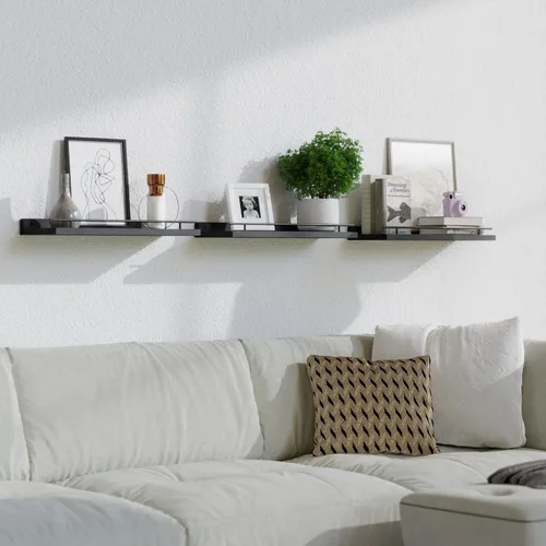 Vista 6 de WOPITUES Estantes flotantes con barandilla de metal negro, estantes para decoración de pared, juego de 3, estantes de pared para dormitorio, baño