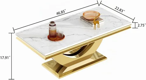 Vista 2 de Mesa de centro de lujo de mármol sintético con base en U de Mármol A-blanco oro15