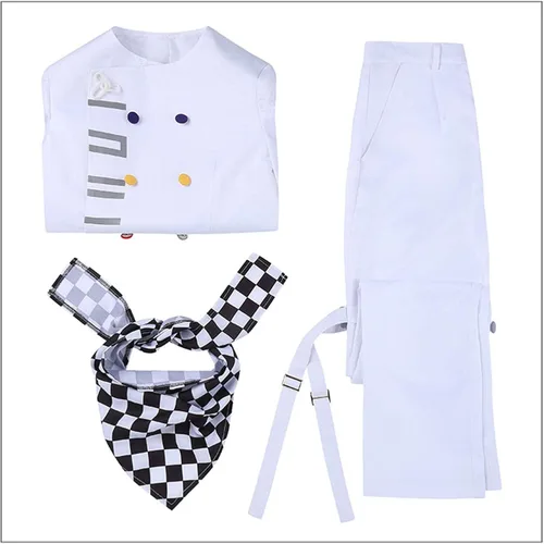 Vista 2 de Ouma Kokichi - Disfraz de cosplay blanco para uniforme escolar Danga V3, traje de Halloween con bufanda