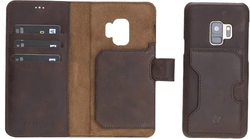 Vista 131 de Venito Florence - Funda de piel compatible con Samsung Galaxy S9, extra segura con bloqueo RFID, cartera desmontable para teléfono (gris decolorado)