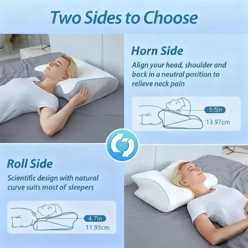 Vista 5 de Almohada de alivio de alta calidad, almohada ergonómica 2 en 1 con funda, almohadas ergonómicas de espuma viscoelástica para alivio del cuello
