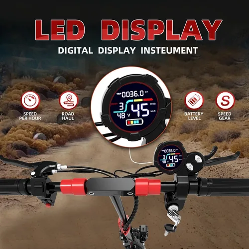 Vista 6 de Scooter eléctrico para adultos, neumáticos todoterreno de 11 pulgadas, batería grande de 48 V 18/21 AH, motor de 1200 W, 34 Mph, 34/37 millas