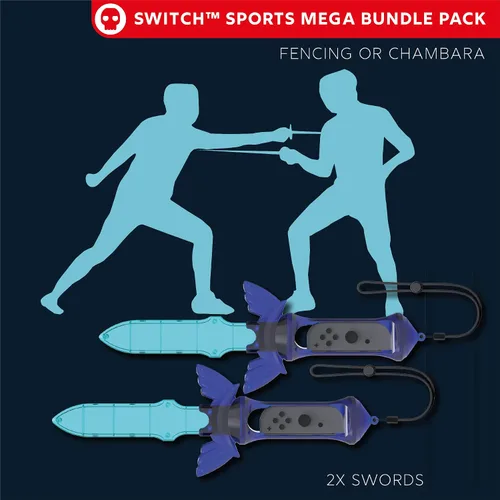 Vista 5 de Numskull Nintendo Switch Sports Joy-Con Accessories Mega Pack - (2 palos de golf, 2 raquetas, 2 bandas de brazo, 2 espadas, 2 correas de muñeca)