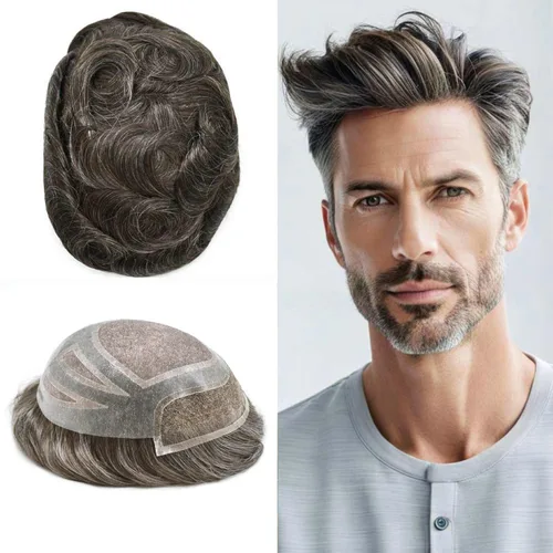 Vista 38 de Toupee - Piezas de pelo para hombres, cabello humano real, sistema de reemplazo de cabello francés, encaje francés, extensiones de cabello
