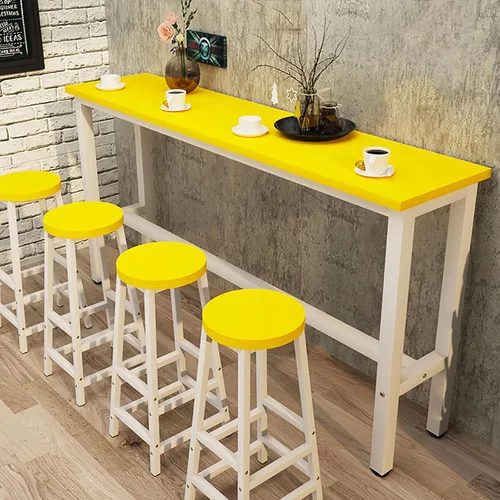 Vista 7 de Mesa de bar moderna, mesa de sofá de consola de madera, mesa de comedor larga para desayuno, mesa de bar de cocina, mesa de café, barandilla de Negro