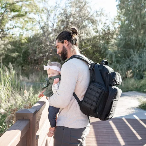 Vista 5 de Bolsa de pañales para papá, mochila militar estilo Molle, hecha de poliéster resistente 900D impermeable con correas extra largas más anchas, bolsa